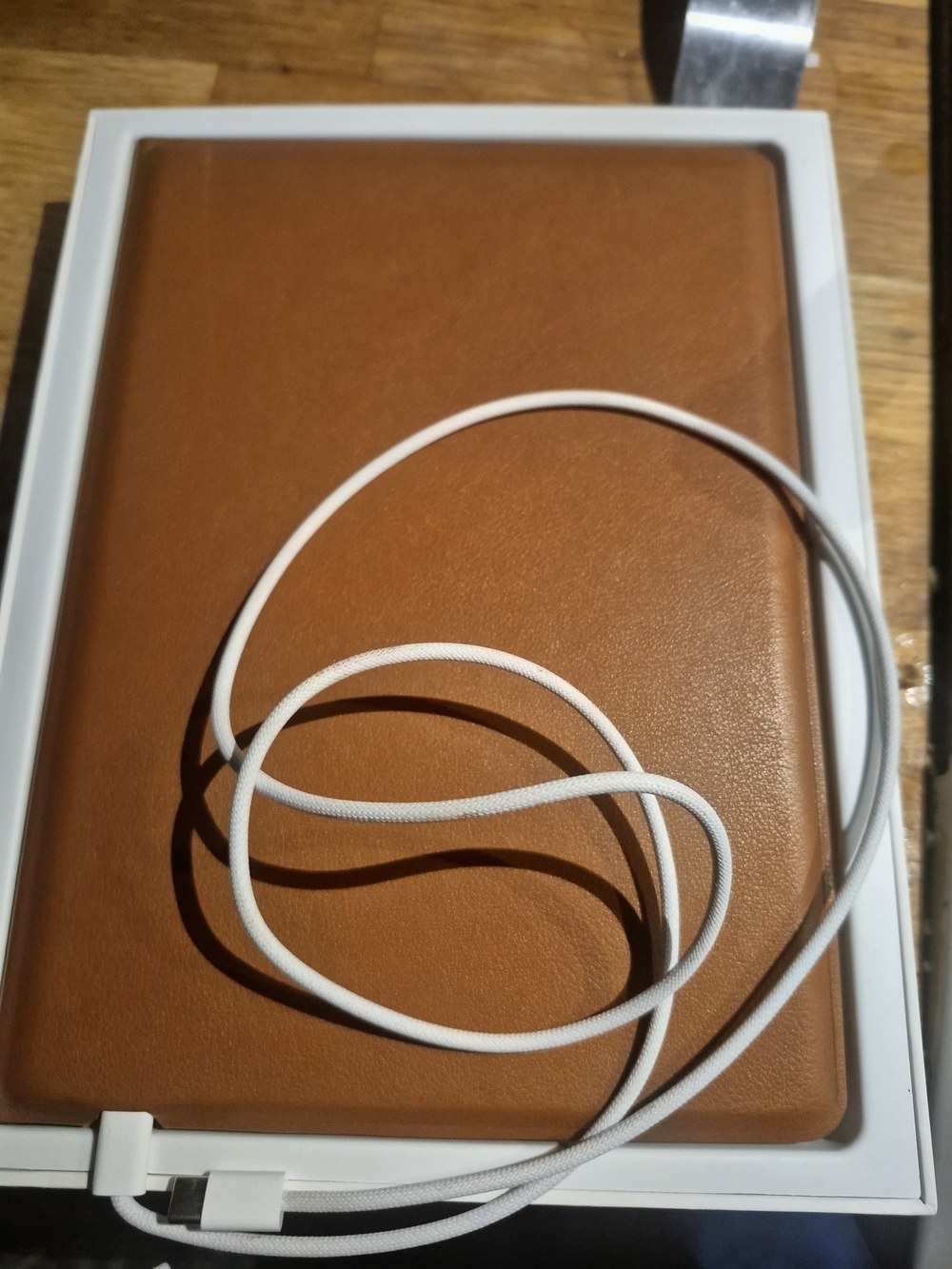 Leather Wireless Charging Pad with White Cable
